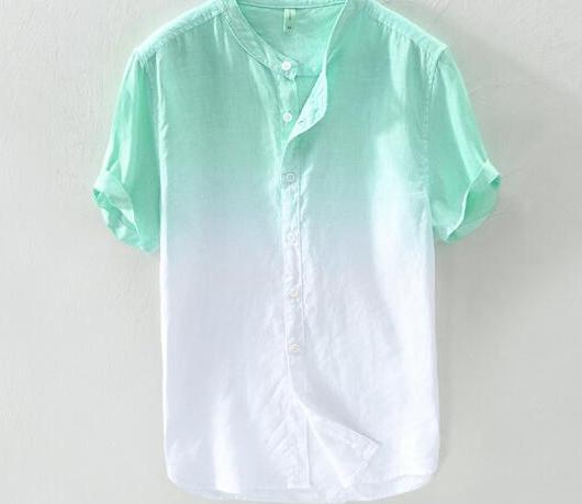 Cotton Shirt  with Gradient Print Mandarin Collar
