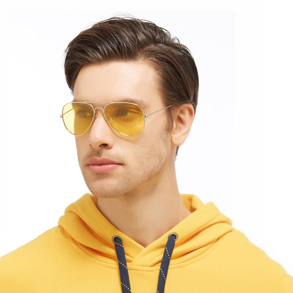Night Vision Yellow Flat Lens Aviator Sunglasses