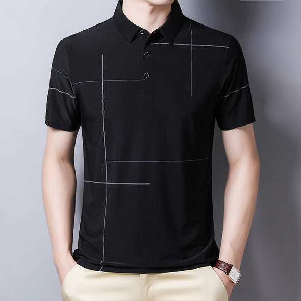 Polo shirt with printed lapel and ice silk