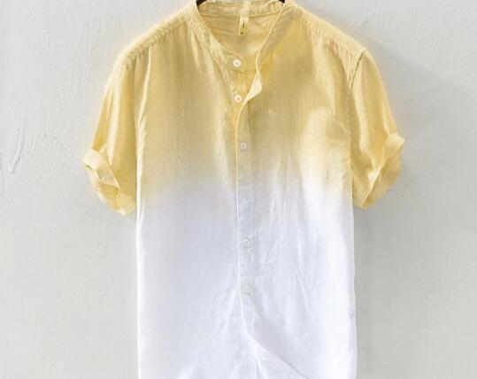 Cotton Shirt  with Gradient Print Mandarin Collar