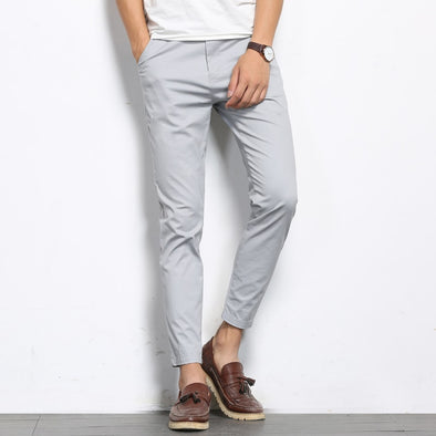Solid Color Straight Casual Slight Elastic Ankle-Length Pants