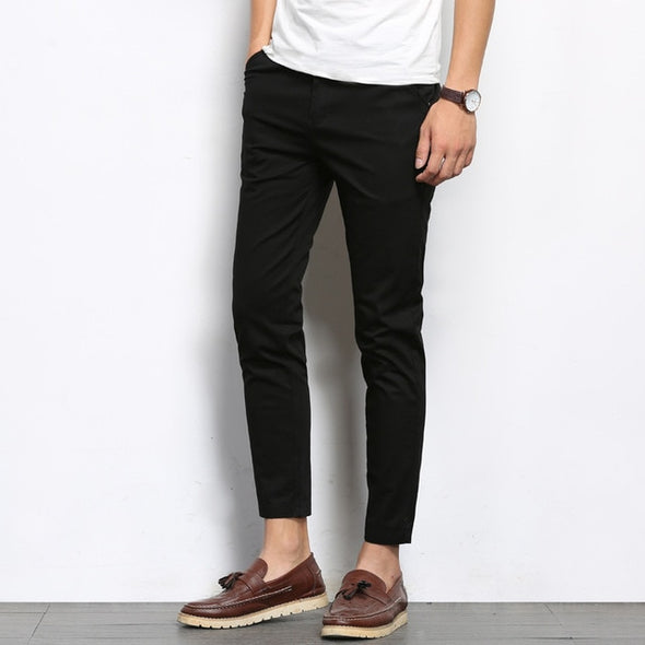 Solid Color Straight Casual Slight Elastic Ankle-Length Pants