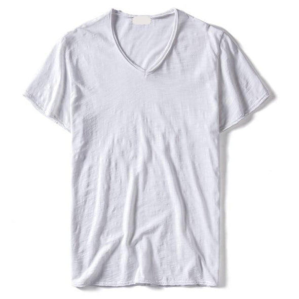 V-Neck Slim Fit Pure Cotton T-shirt Fashion Short Sleeves