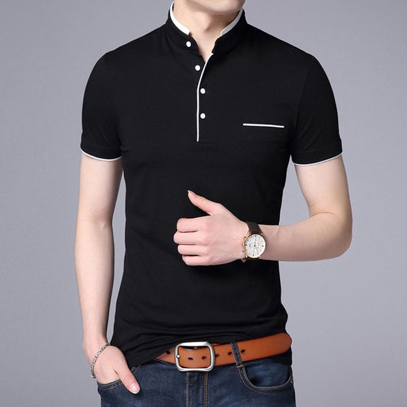 Mandarin Collar Slim Fit Solid Color Button Breathable Polo Shirts
