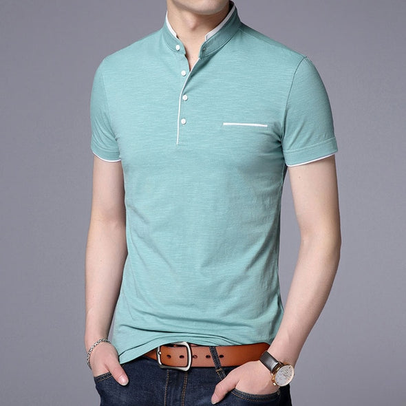 Mandarin Collar Slim Fit Solid Color Button Breathable Polo Shirts