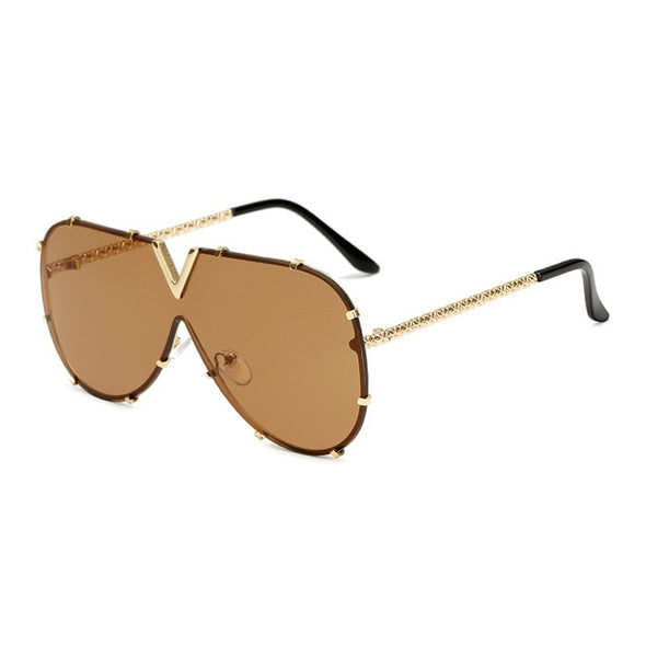 Oversized Sunglasses with V Middle Cut and UV400