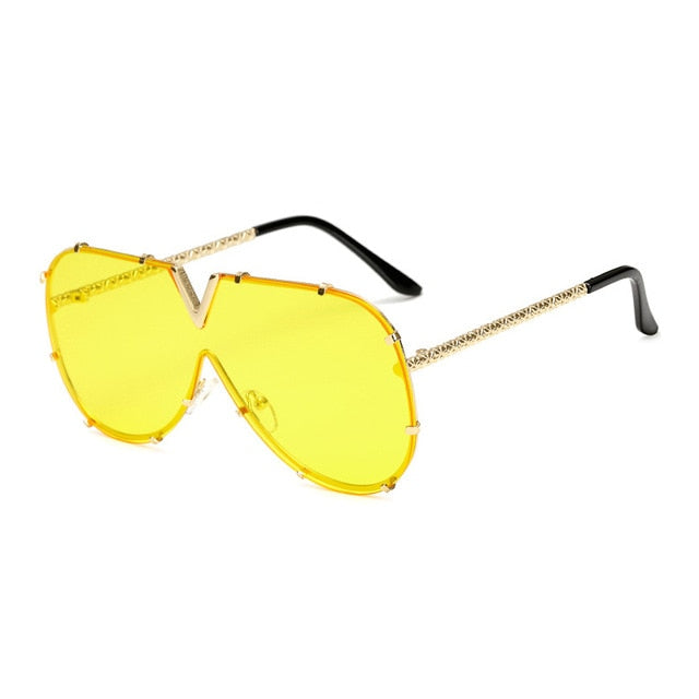 Oversized Sunglasses with V Middle Cut and UV400 - C9 Yellow / As the  picture