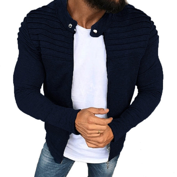 Pleats Slim Stripe Fit Jacket with Zipper Cardigan Coat