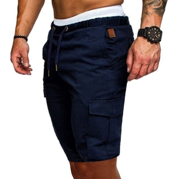 Solid Color Shorts Khaki Cotton Cargo Shorts Male Knee Length Trousers M-3XL